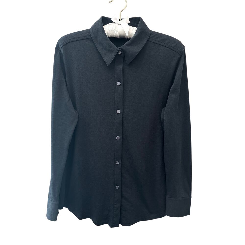 THEORY Sorena Slub Pima Cotton Button Down Shirt Dark Gray Medium Quiet Luxury - Picture 2 of 9